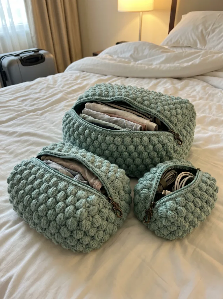 Set of three  crochet packing cubes