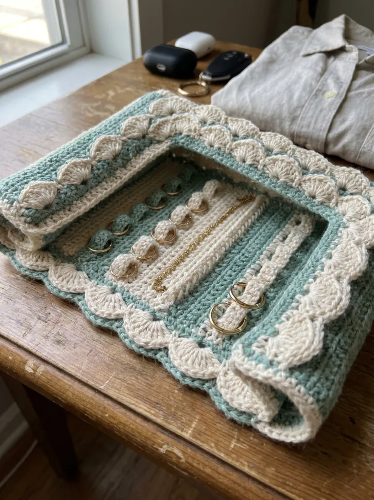 Shell Stitch Crochet Travel Jewelry Roll