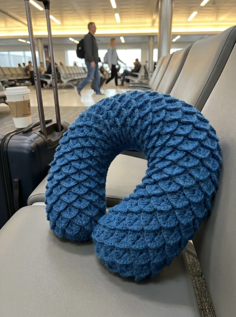crochet dragon scale neck pillow 