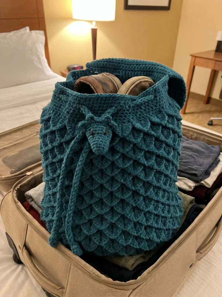 crochet dragon scale shoe bag