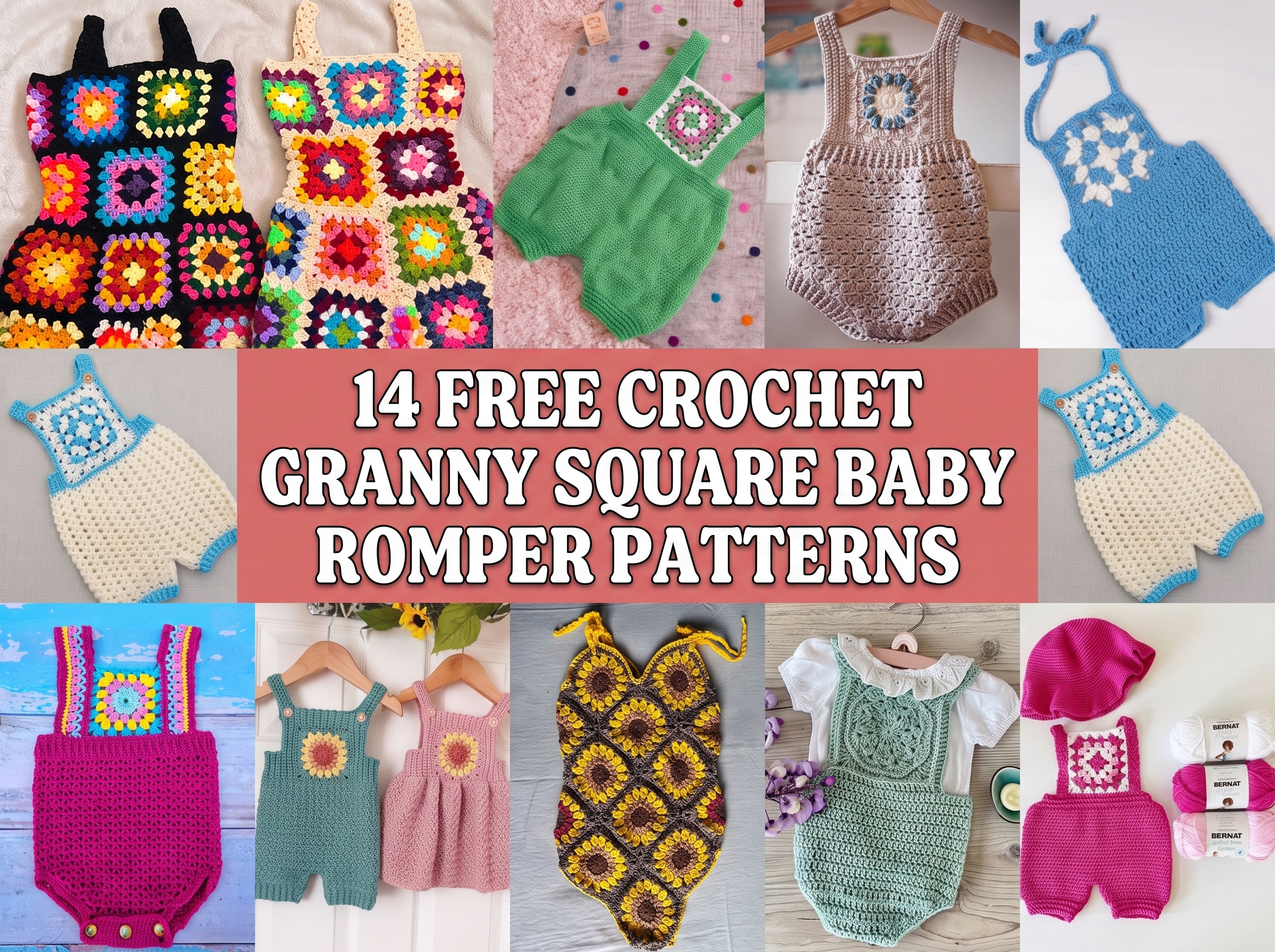 14 Free Crochet Granny Square Baby Romper Patterns