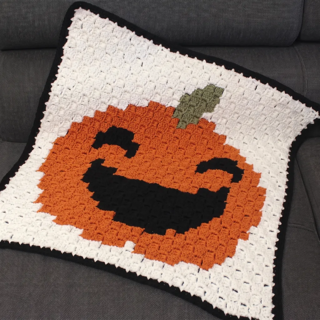 Crochet C2C pumpkin baby blanket, fall pattern