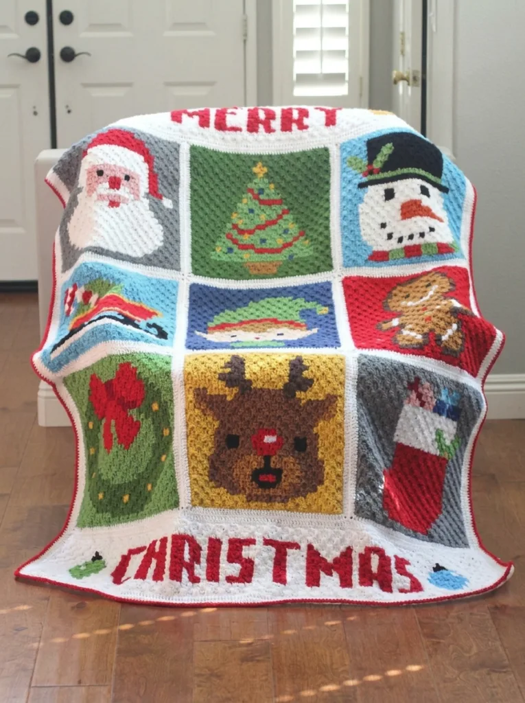 20 Free Crochet Christmas Blanket Patterns 8 Crochet Christmas character afghan, Santa snowman pattern