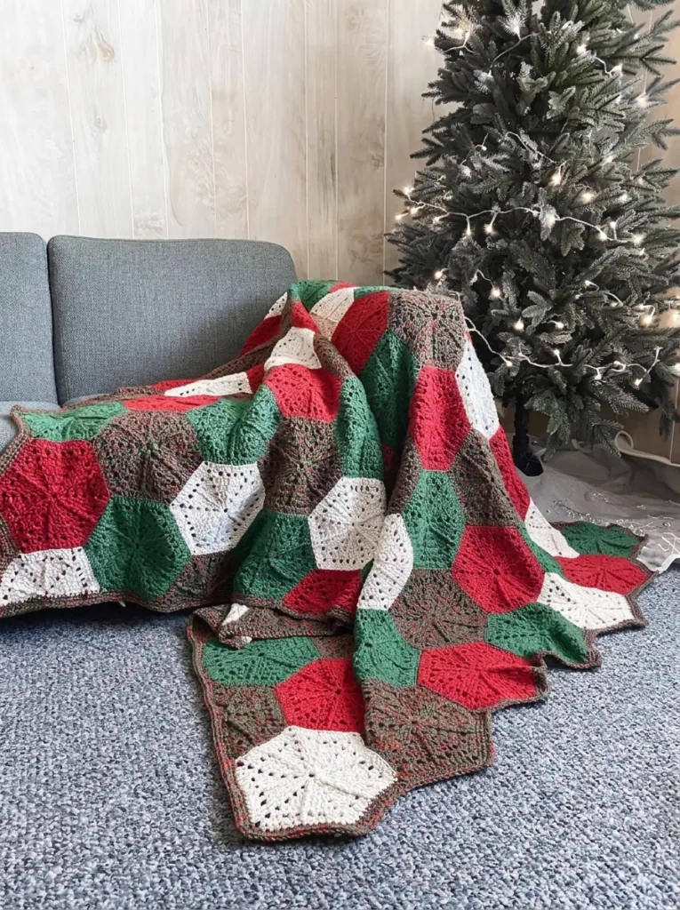 20 Free Crochet Christmas Blanket Patterns 20 Crochet Christmas hexagon blanket pattern
