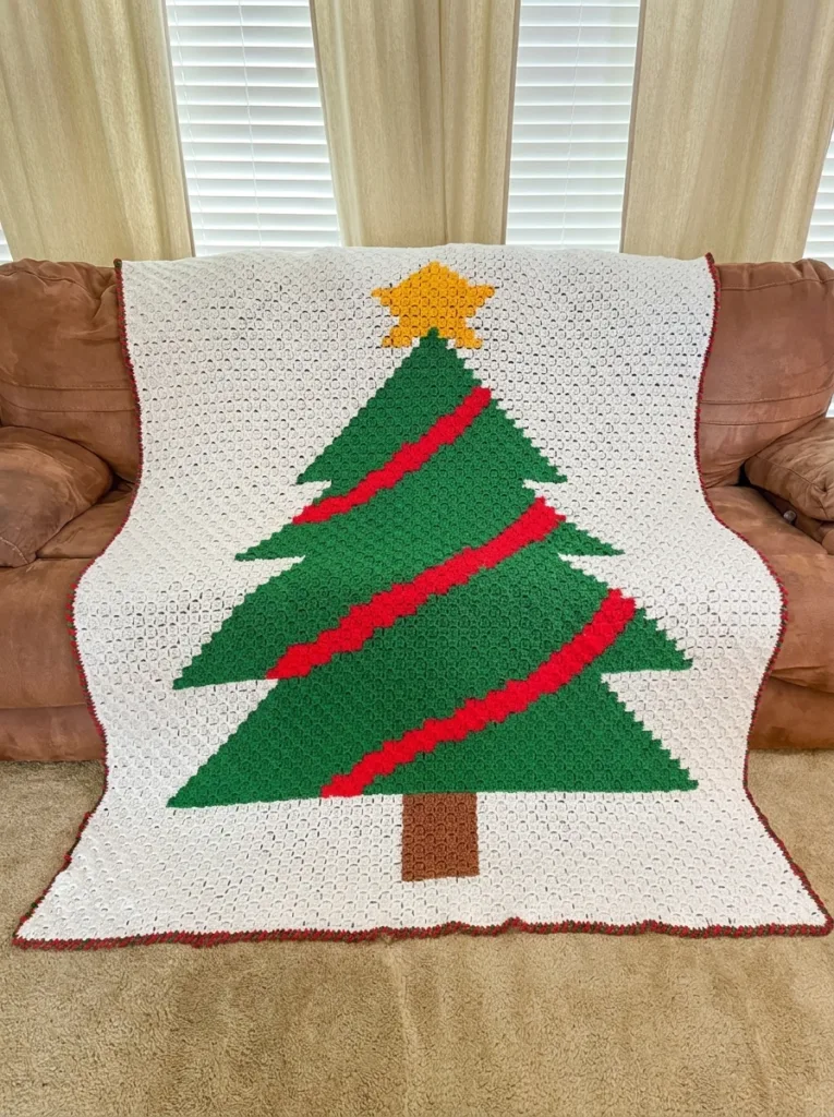 20 Free Crochet Christmas Blanket Patterns 15 Crochet Christmas tree blanket with star, colorful pattern