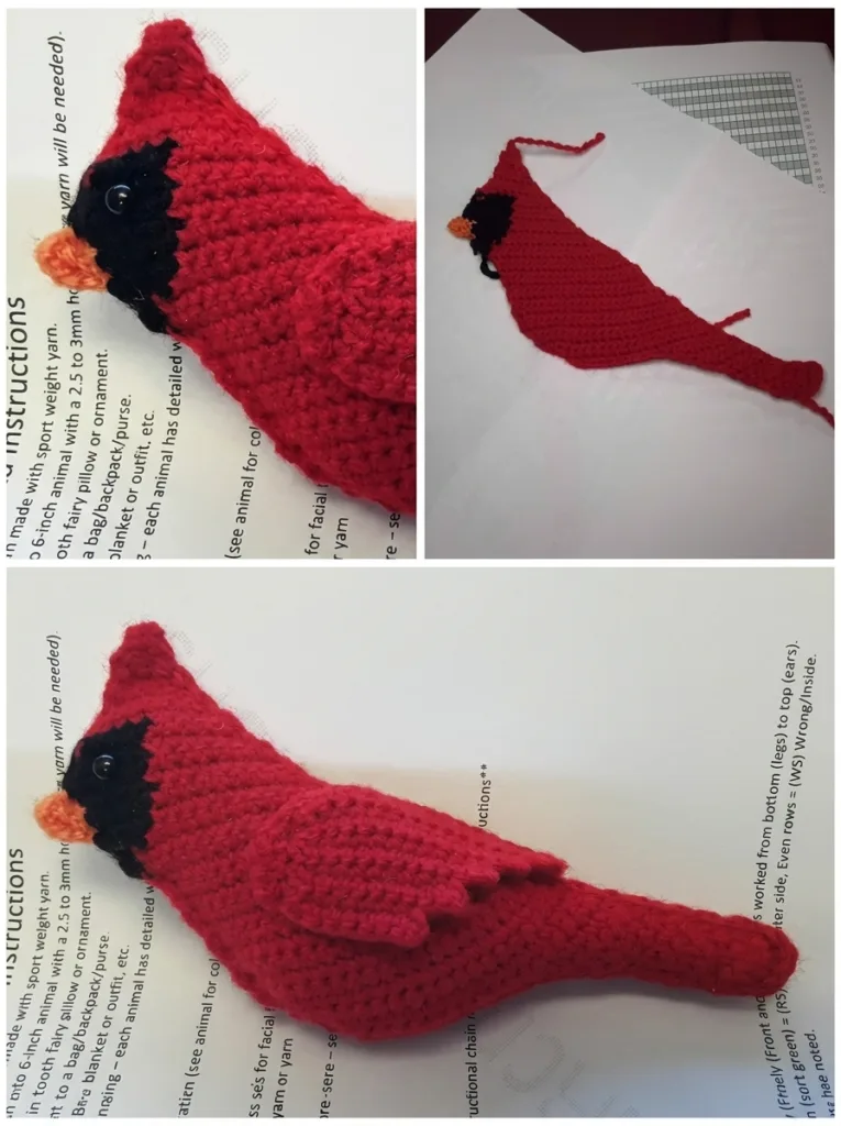 Crochet cardinal amigurumi pocket pal pattern