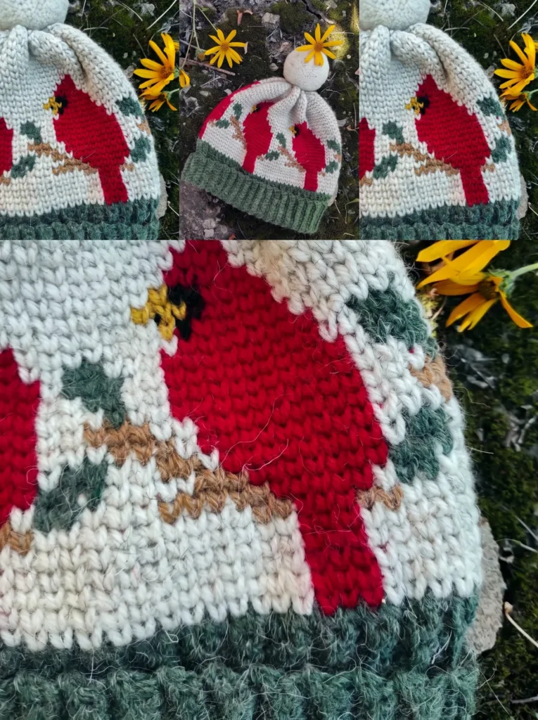 Crochet cardinal bird hat, winter pattern