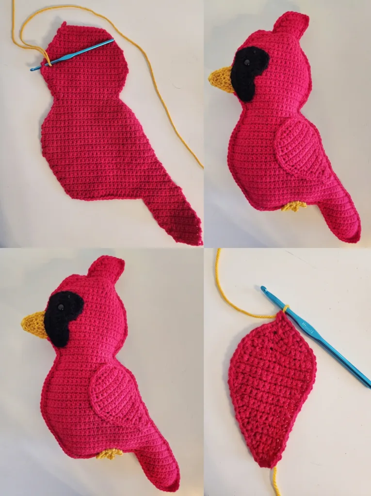 Crochet cardinal shaped pillow, home decor pattern
