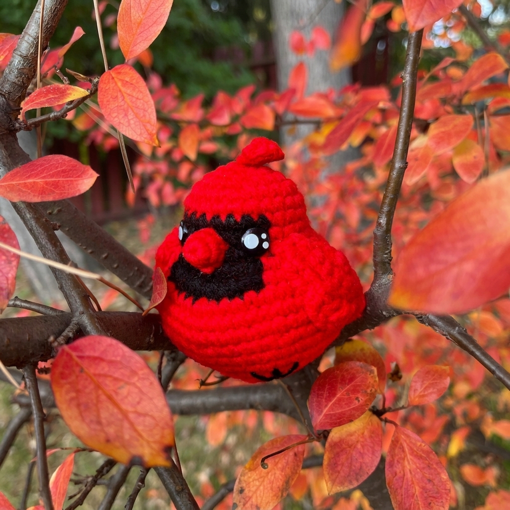 Crochet chubby cardinal, quick two hour pattern