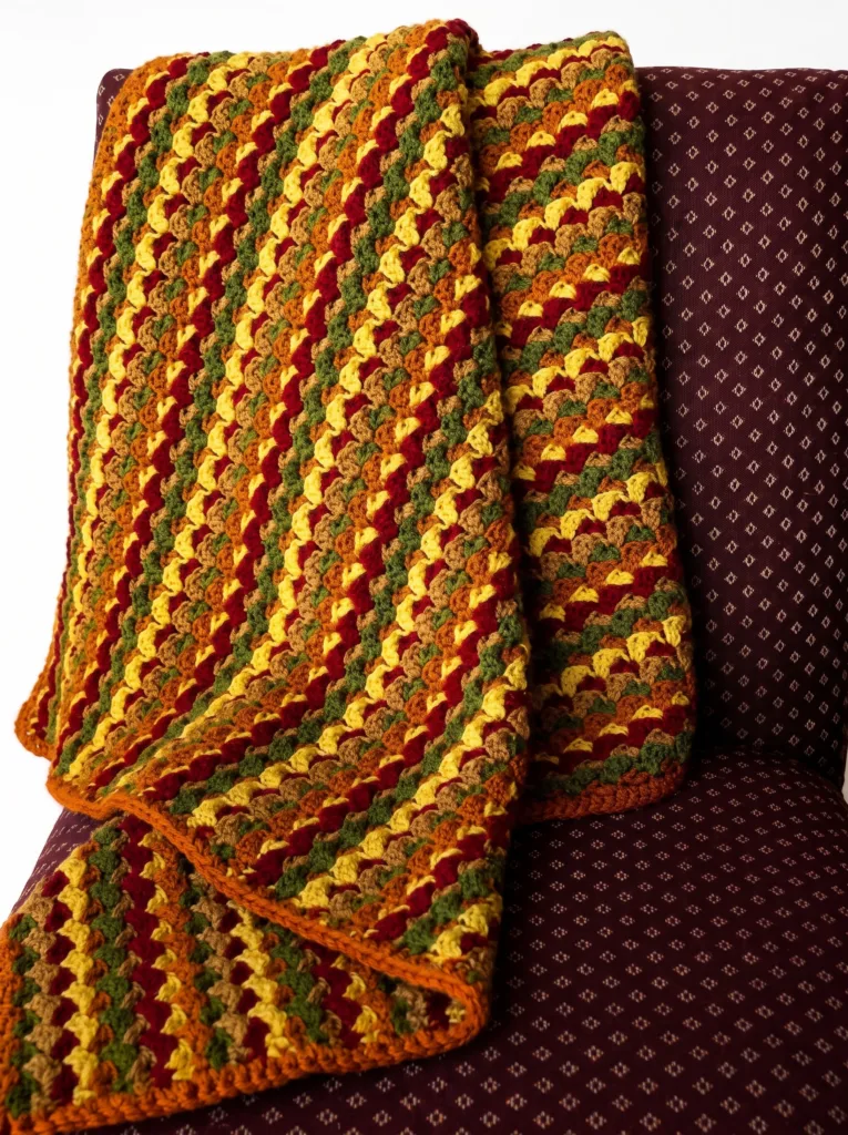 Crochet fall baby blanket, swish swash pattern