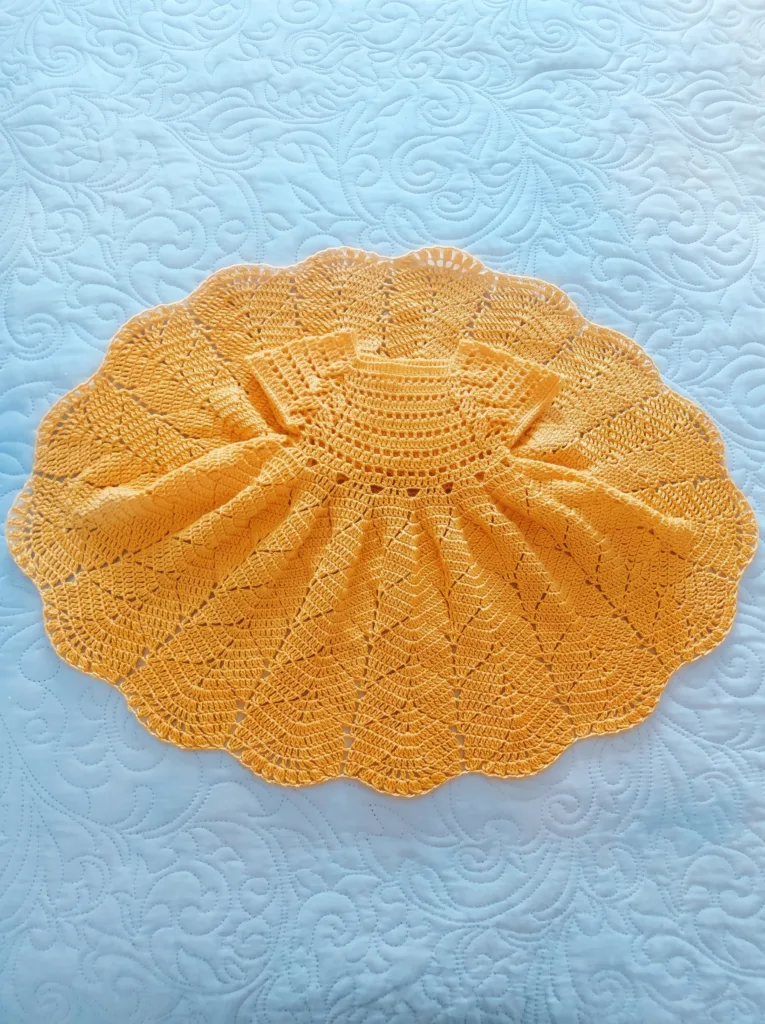 Crochet fancy leaf stitch baby dress, fall pattern