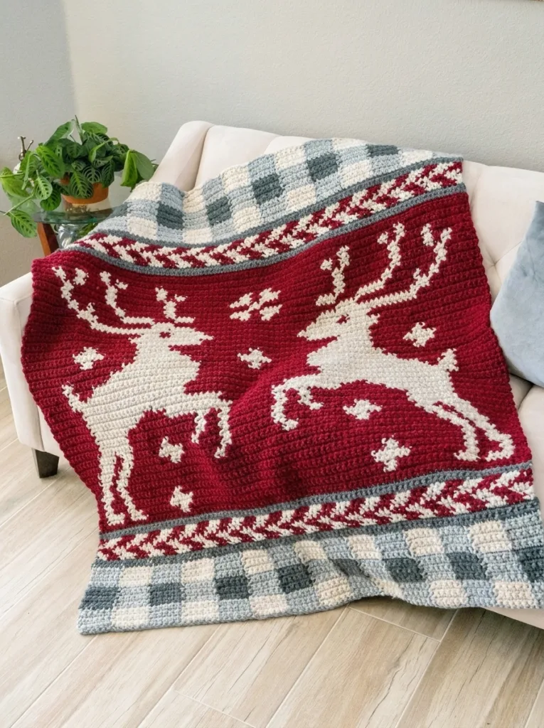 20 Free Crochet Christmas Blanket Patterns 16 Crochet festive deer Christmas blanket pattern