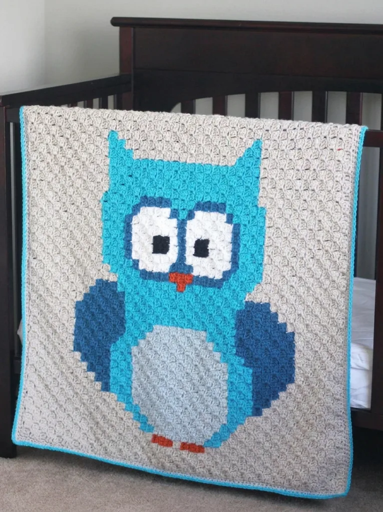Crochet C2C owl baby blanket, fall color pattern