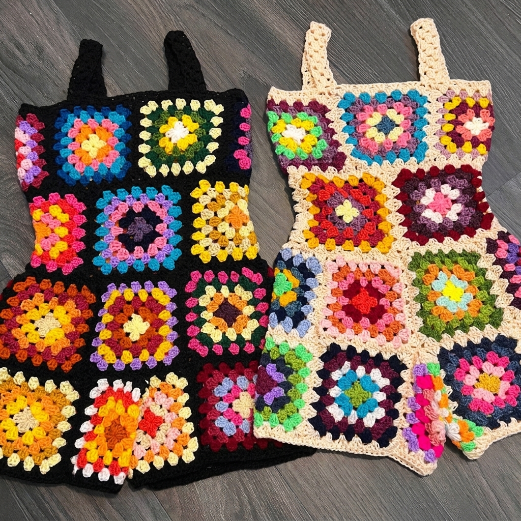 Crochet granny square romper pattern, Ribblr interactive pattern