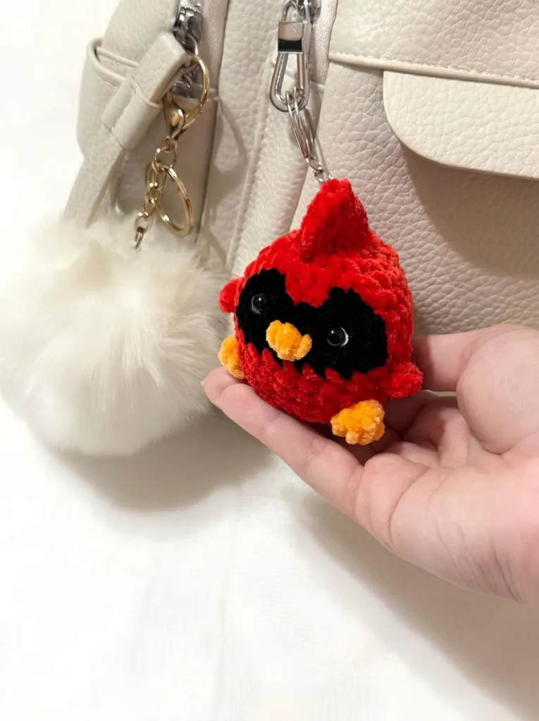 Crochet mini cardinal keychain pattern