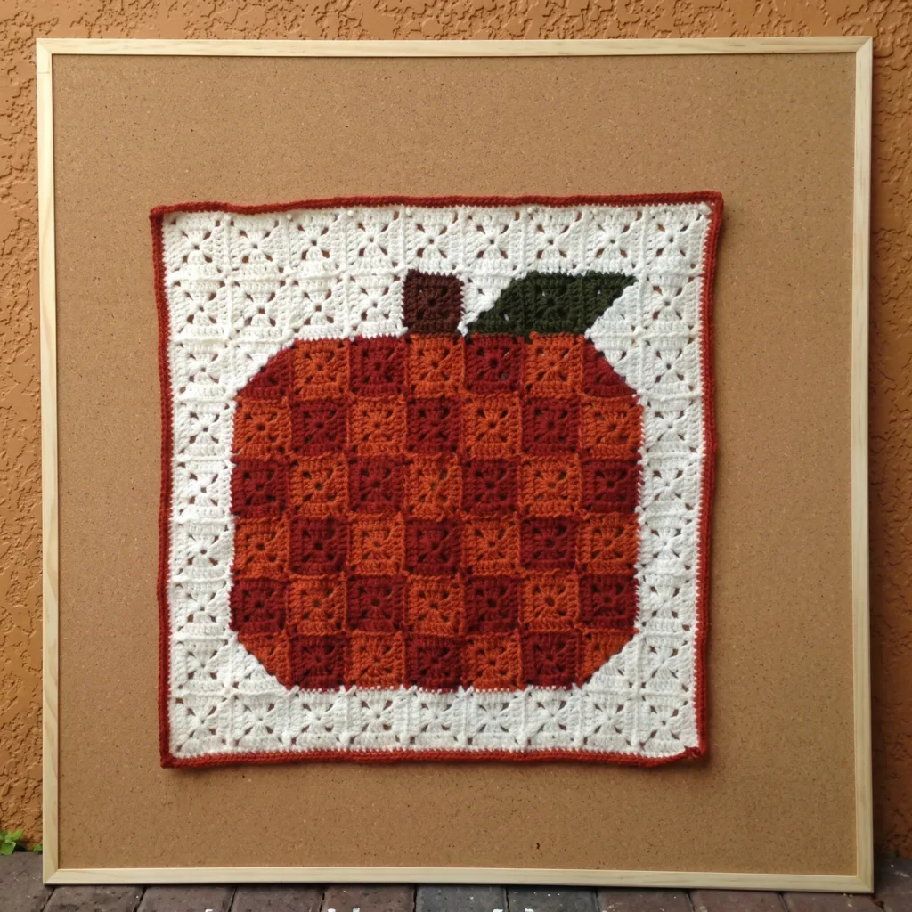 Crochet pumpkin pixel art granny square blanket, fall pattern