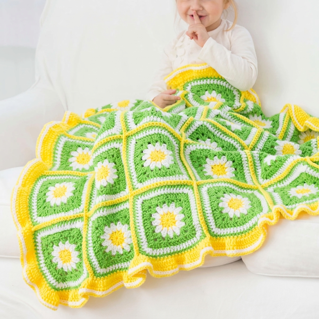 Crochet floral garden baby blanket, ruffled fall pattern